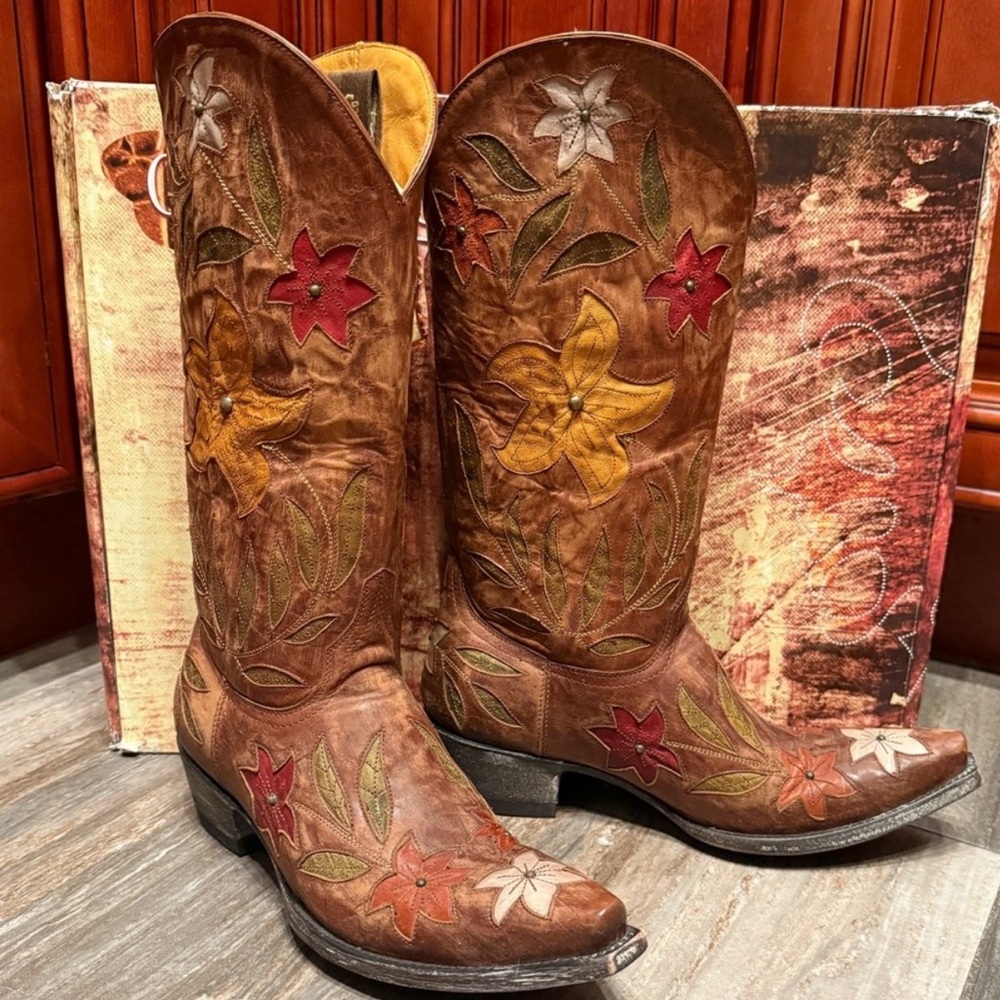 Old Gringo Cowboy Boots Ginger Floral Embroidered Stud Flower Brown Wedding RARE